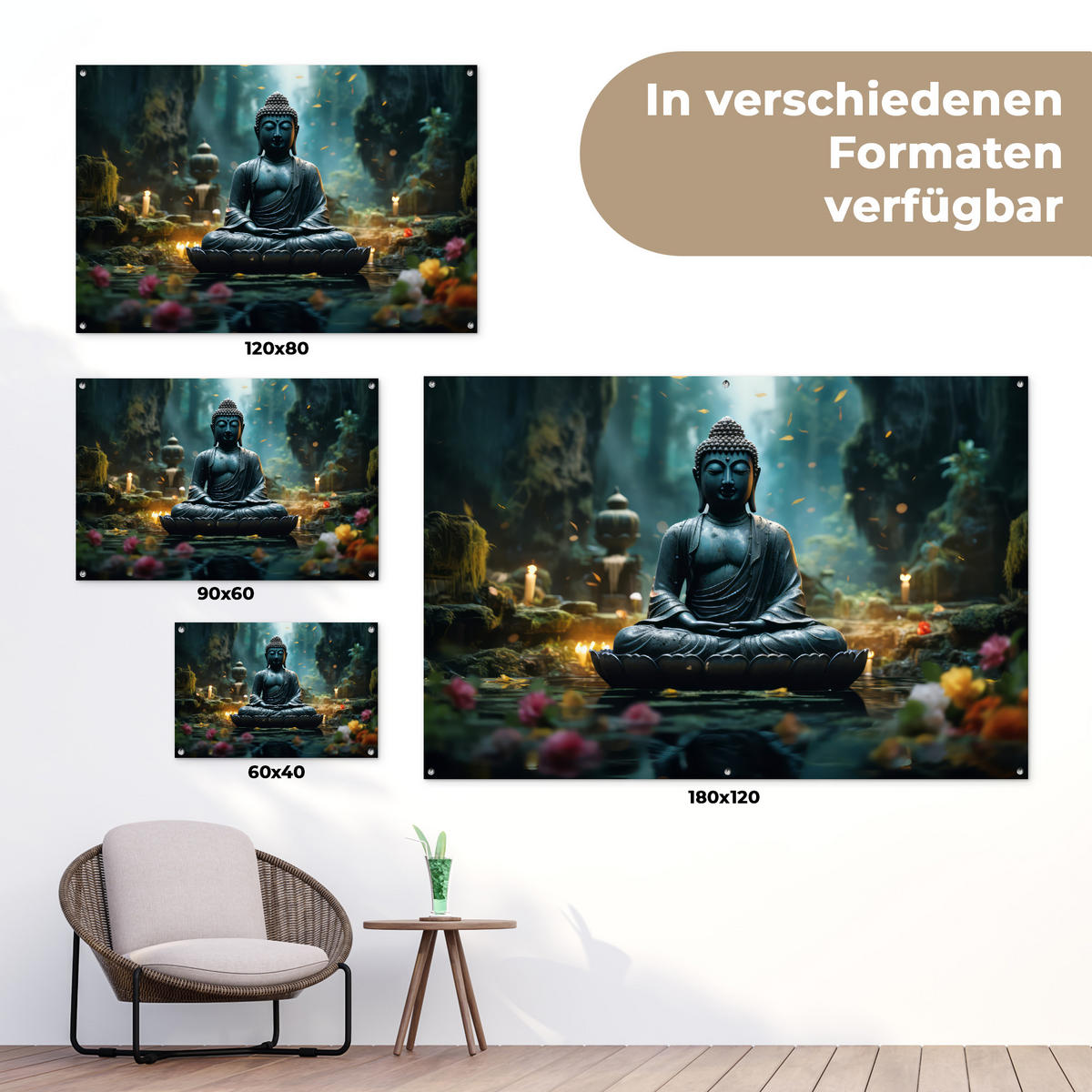 ZAHRADNÍ PLAKÁT Buddha - Socha - Buddha - Zen - Umění - Buddha 90x60 cm - tmavě šedá, plast (90/60/0.2cm) - OnlyWow