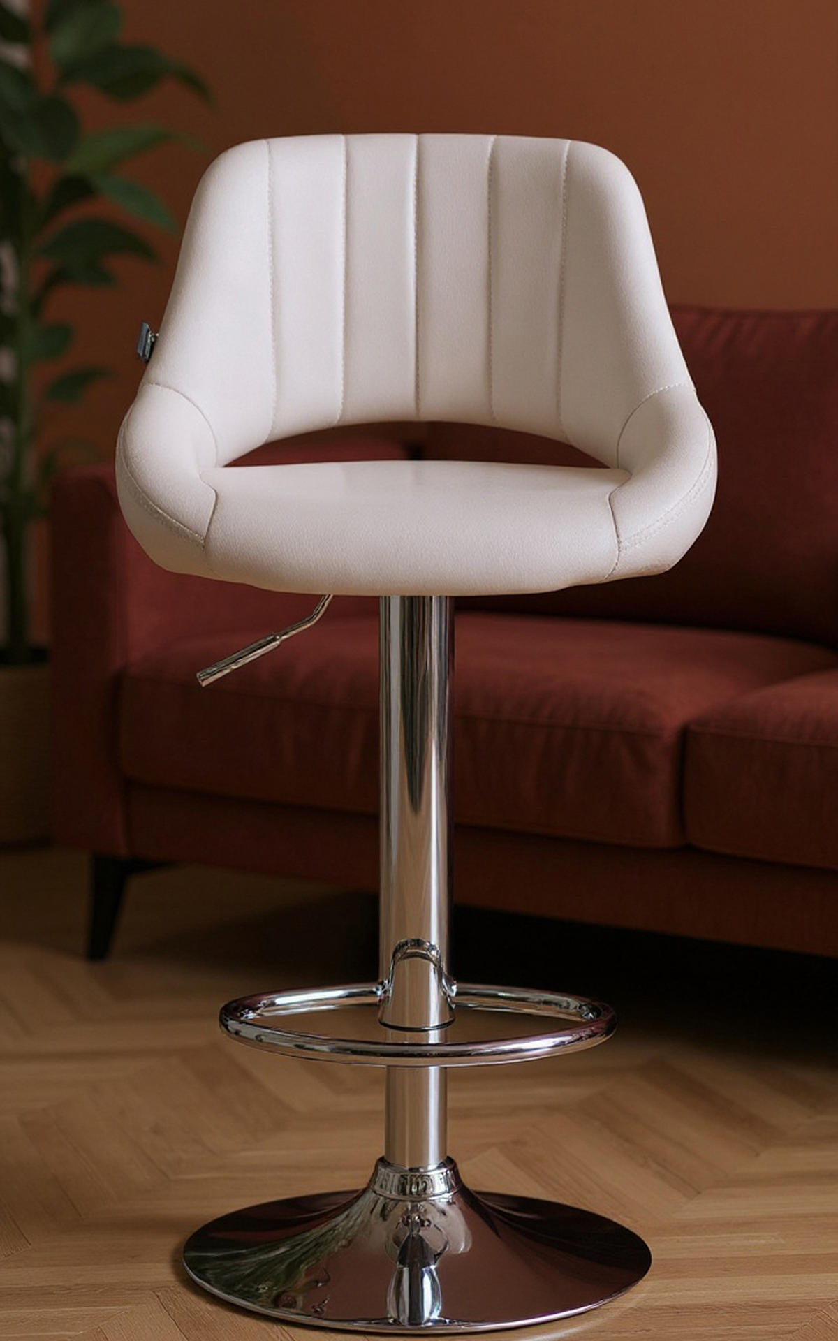 BARHOCKER Milos Kunstleder chrom weiß - Chromfarben/Weiß, Kunststoff/Metall (47/106/48cm) - TPFLiving