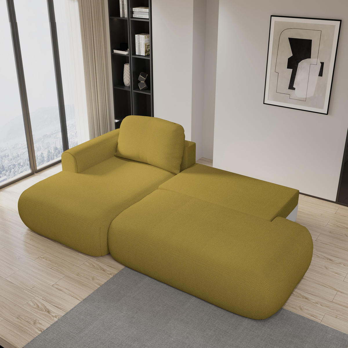 ECKSOFA NUVIRA L-S Gelb Geflochtener Stoff mit Schlaffunktion - Gelb, Holz (274/165cm) - MASSENO