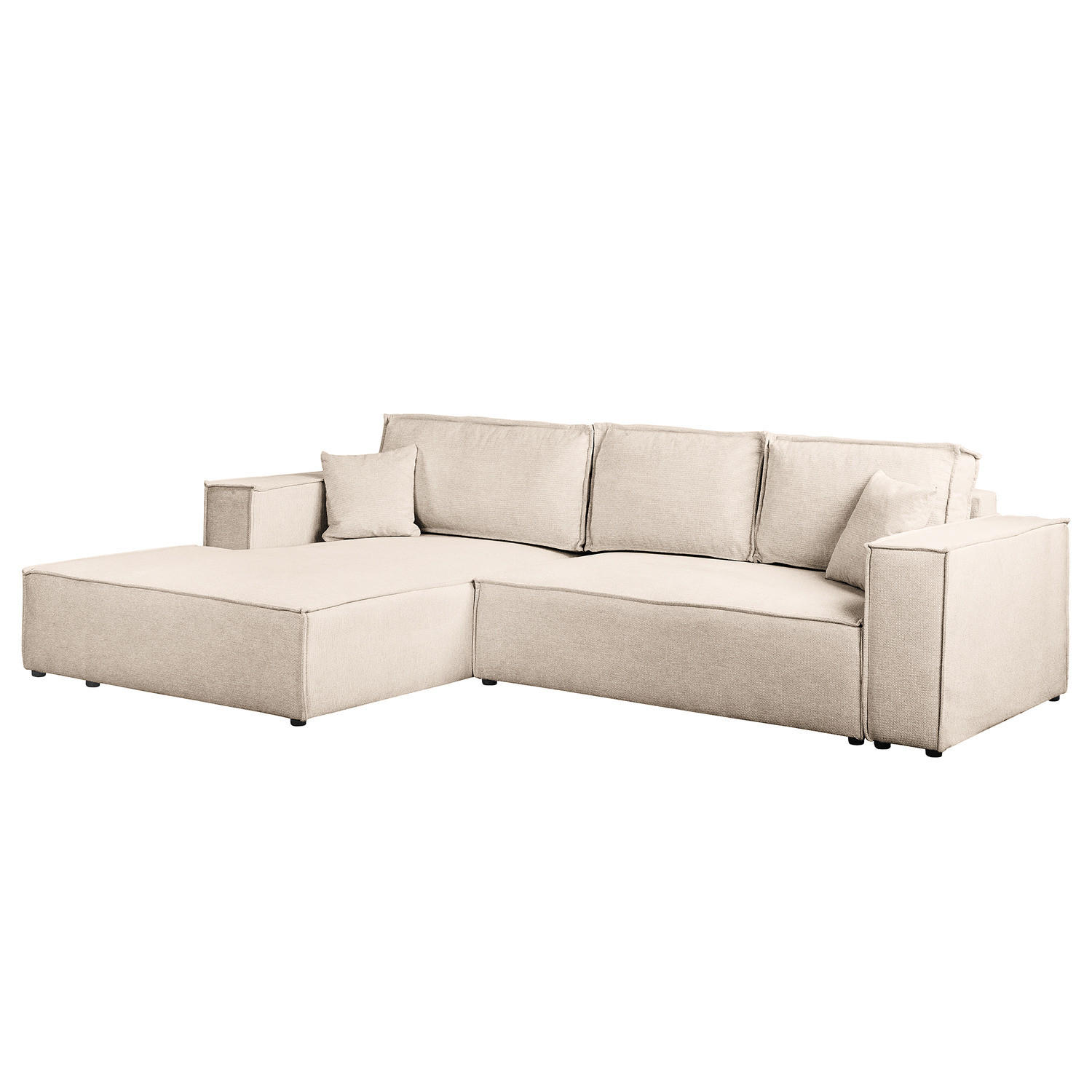 ECKSOFA mit Schlaffunktion - Longchair - Beige/Schwarz, Kunststoff/Textil (294/185cm) - home24