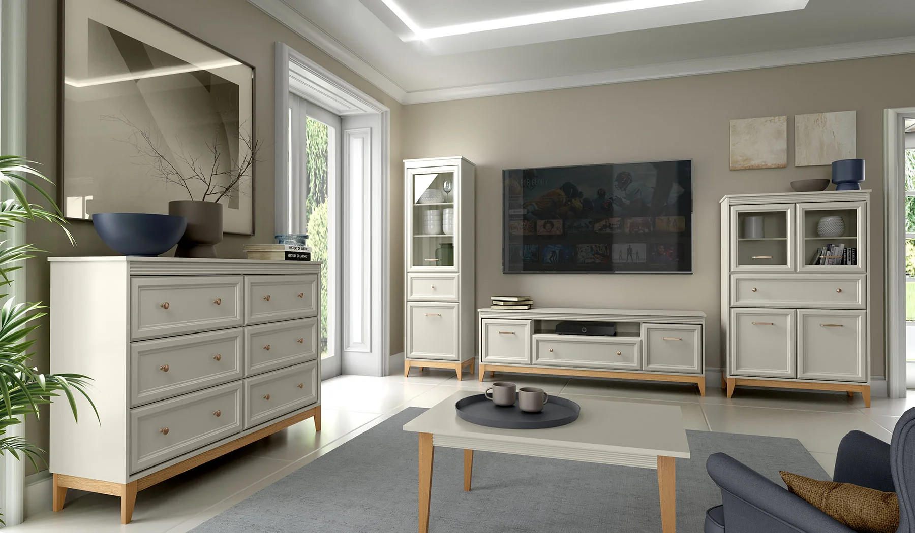 VITRINESCHRANK WINDSOR W-5 - Kaschmir, Holzwerkstoff (92/151/41cm) - Meblini