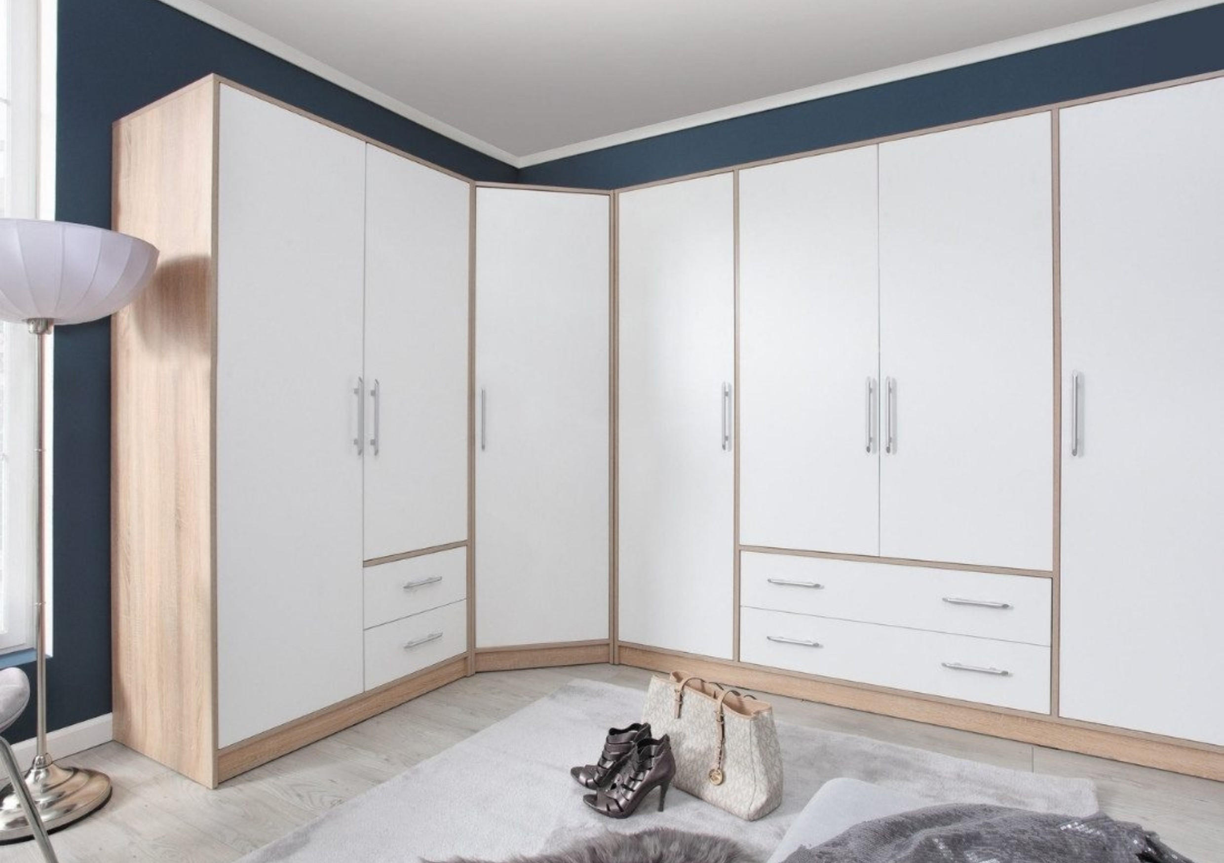ECKKLEIDERSCHRANK KLEIDERSCHRANK SAM SR4 95 / 190 / 95 cm Weiß | Sonoma Eiche - Weiß/Sonoma Eiche, Holzwerkstoff (95/190/95cm) - Deine Möbel 24