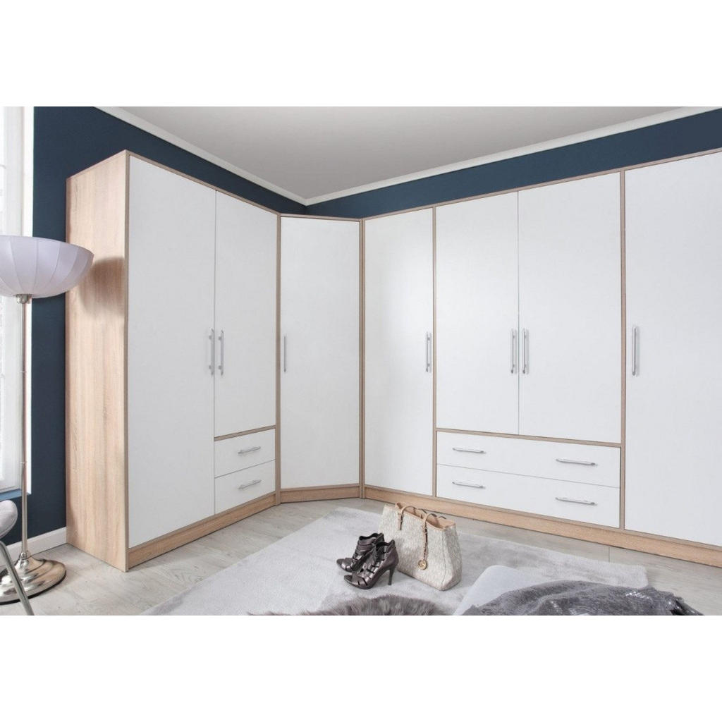 Thumbnail - Deine Möbel 24 Kleiderschrank, Weiß, Sonoma Eiche, Holzwerkstoff, 100x190x56 cm, Schlafzimmer, Kleiderschränke, Drehtüre...