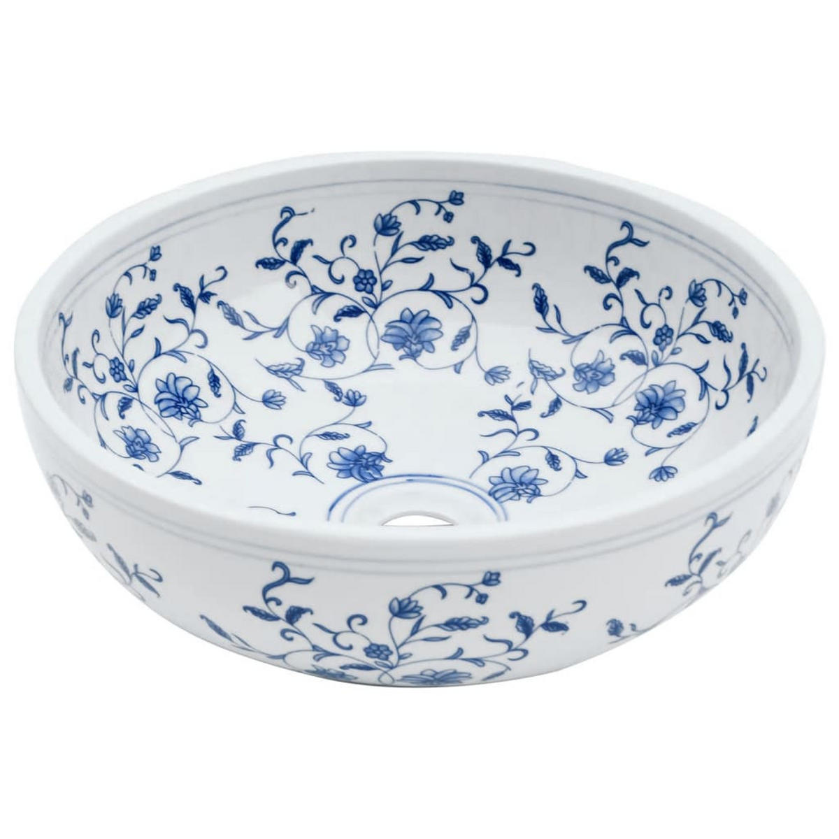 AUFSATZWASCHBECKEN Weiss Und Blau Rund Ø41/14 Cm Keramik - Blau, Keramik (41/14/41cm) - vidaXL