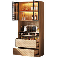 VITRINE 80x40x180 cm Naturfarben mit Glastüren & LED-Lichtleiste - Naturfarben, Holzwerkstoff (80/180/40cm) - Modfu