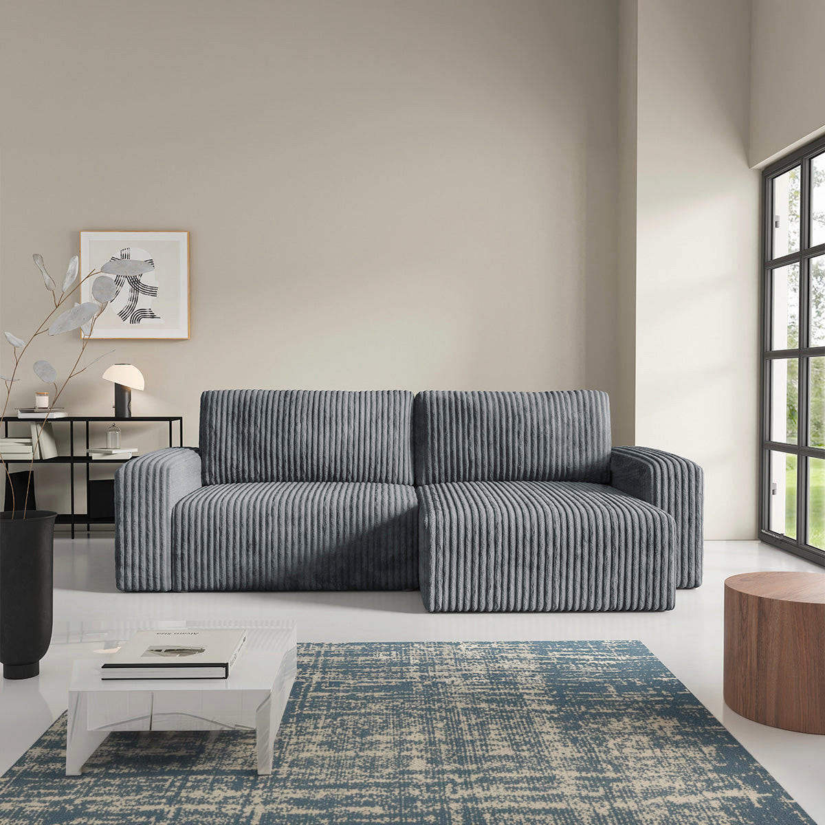 ECKSOFA Angela 3 Sitzplätze Dunkelgrau - Grau, Holz (252/149cm) - Petits-meubles