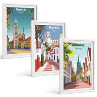BILDER SET 3er Set - 40x60 cm Weißer Rahmen - Europäische Städte in farbigen Zeichnungen - Weiß, Kunststoff (40/60cm) - TULUP