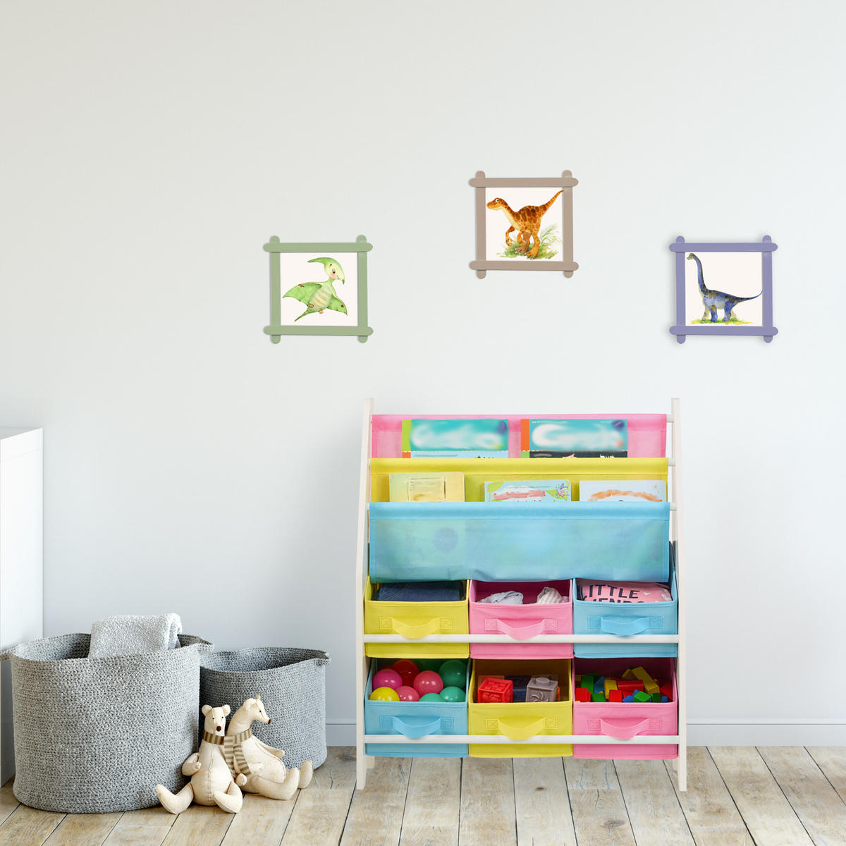 KINDERREGAL - Multicolor, Holzwerkstoff/Textil (62.5/74/31cm) - Relaxdays