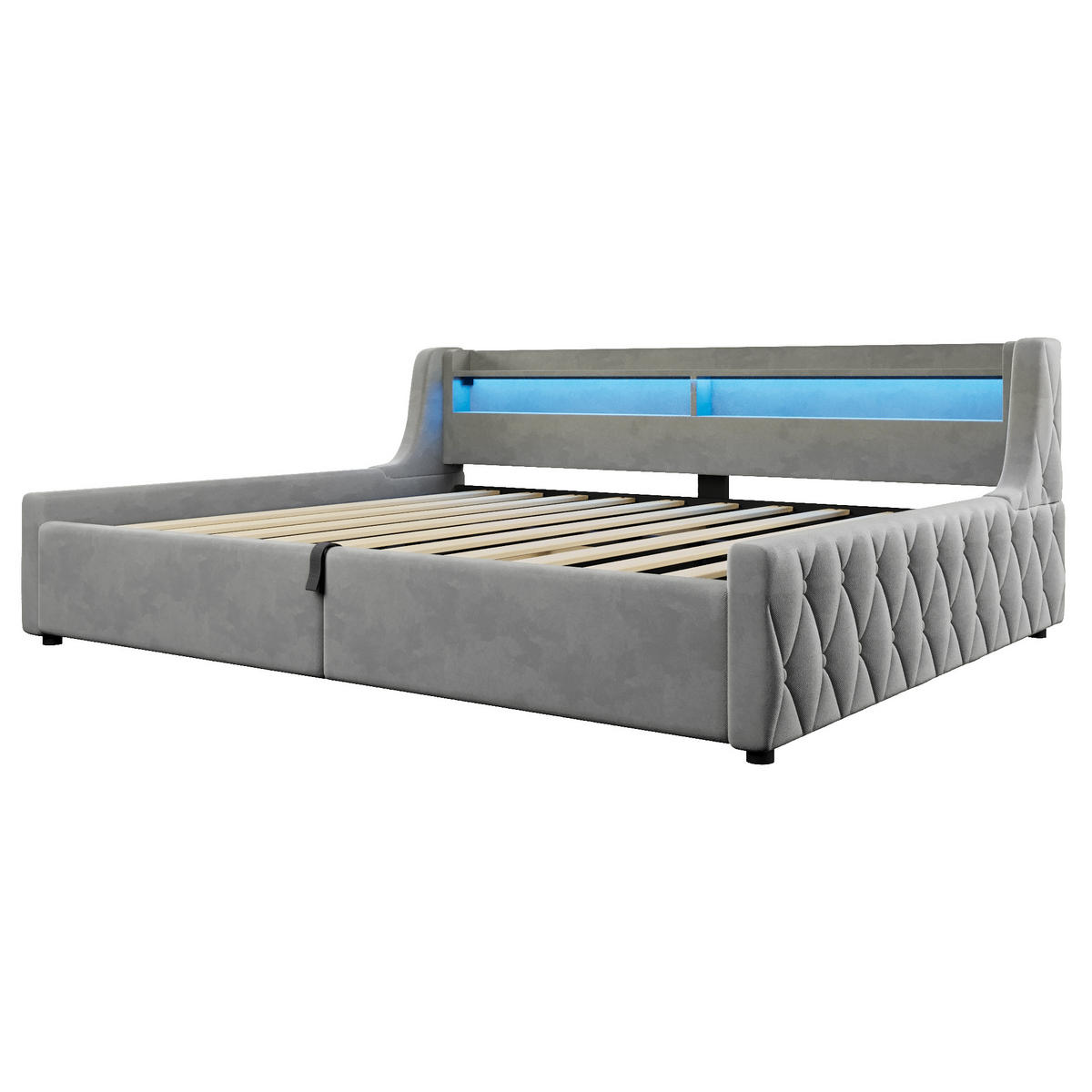 POLSTERBETT 140/200 cm in Grau mit Bettkasten und LED - Grau, Holzwerkstoff/Textil (140/200cm) - CHICFURN