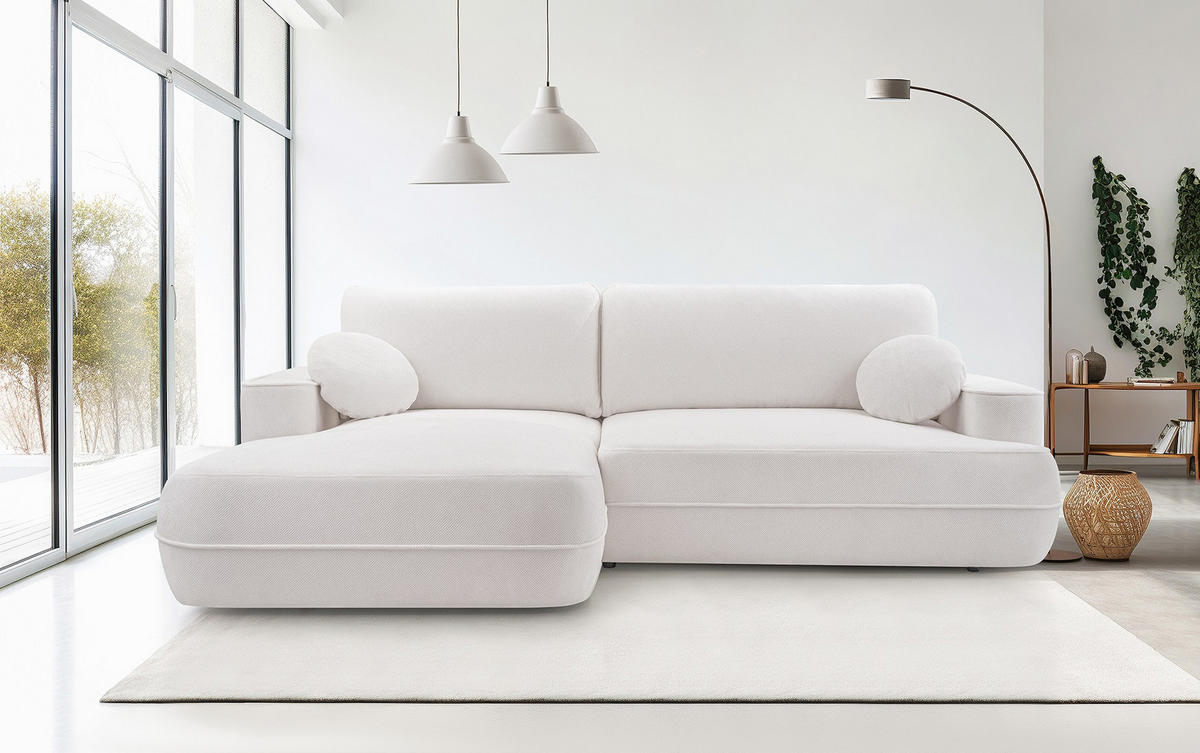 ECKSOFA FUGO Boucle Weiß L - Links - Schwarz/Weiß, Kunststoff/Textil (168/260cm) - Luxkor24