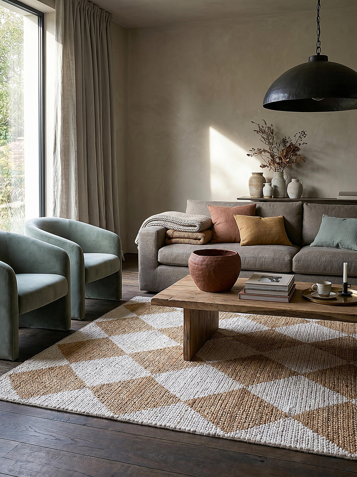 JUTETEPPICH BAIN, mit Rautenmuster, Beige, 120 x 170 cm - Beige, Textil (120/170cm) - KADIMA DESIGN