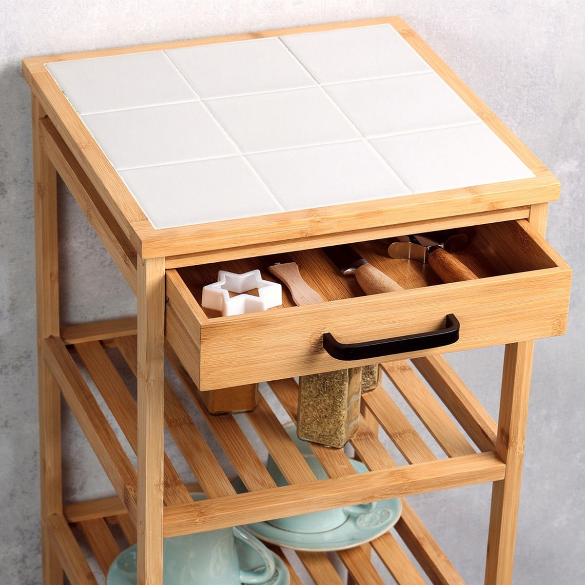 KÜCHENWAGEN aus Bambus Beige 34/34/73 cm - Beige, Naturmaterialien (34/73/34cm) - Kesper