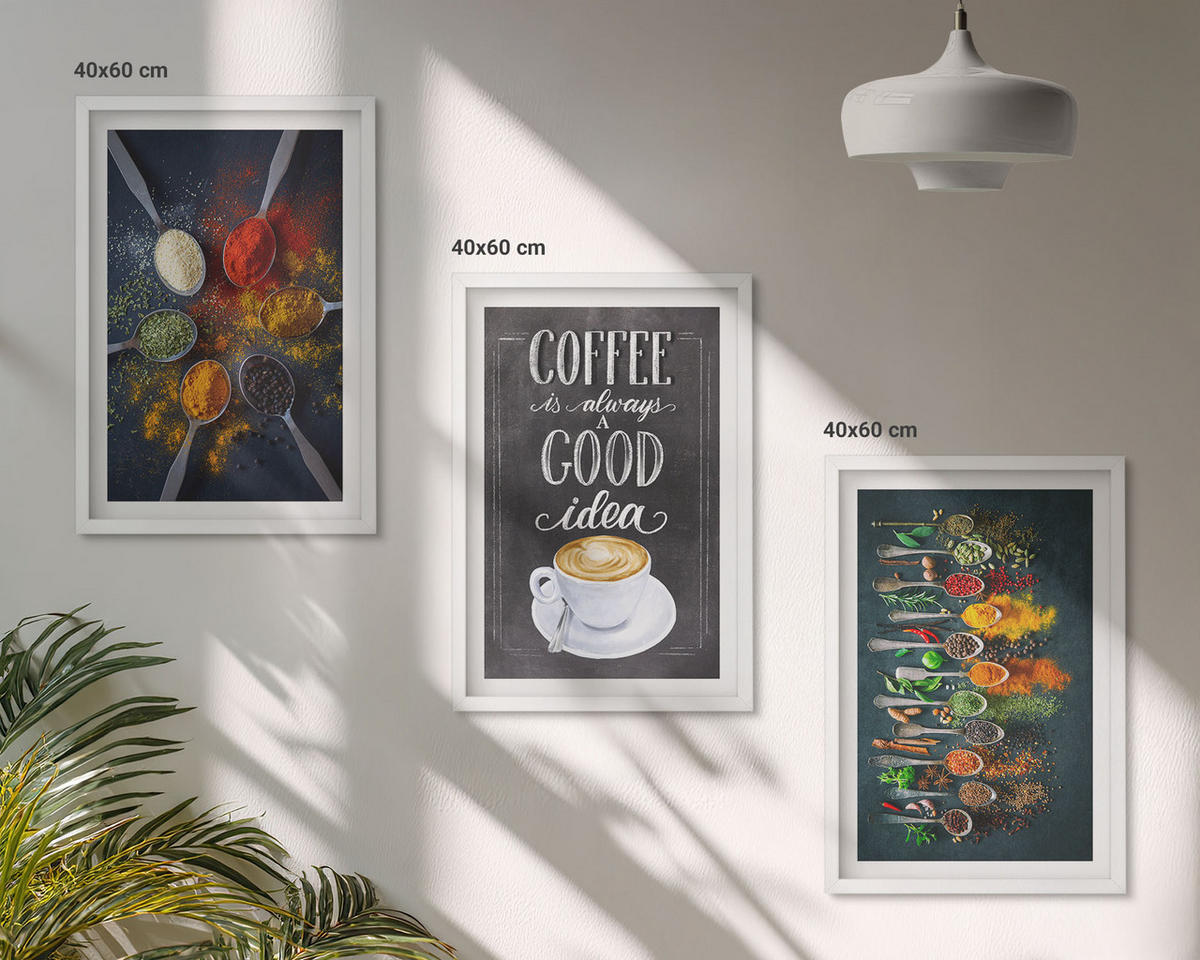 WANDBILDER 3er-Set - 40x60 cm Weißer Rahmen - Gewürze, Kaffee, Kräuter, Muster - Weiß, Kunststoff (40/60cm) - ArtPrintCave