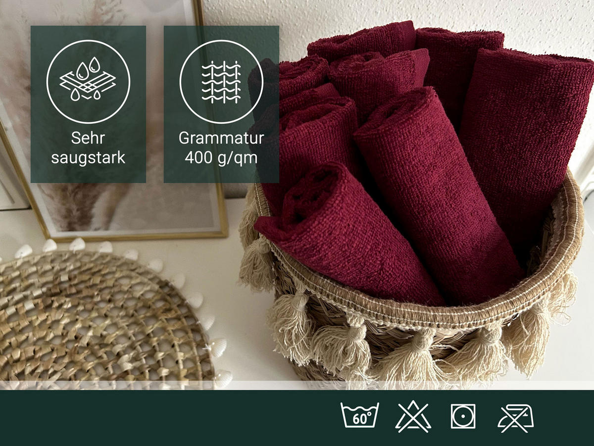 SEIFTÜCHER, 10er-Set, 30x30 cm, 100% Baumwolle, Rot - Bordeaux, Textil (30/30cm) - Zollner