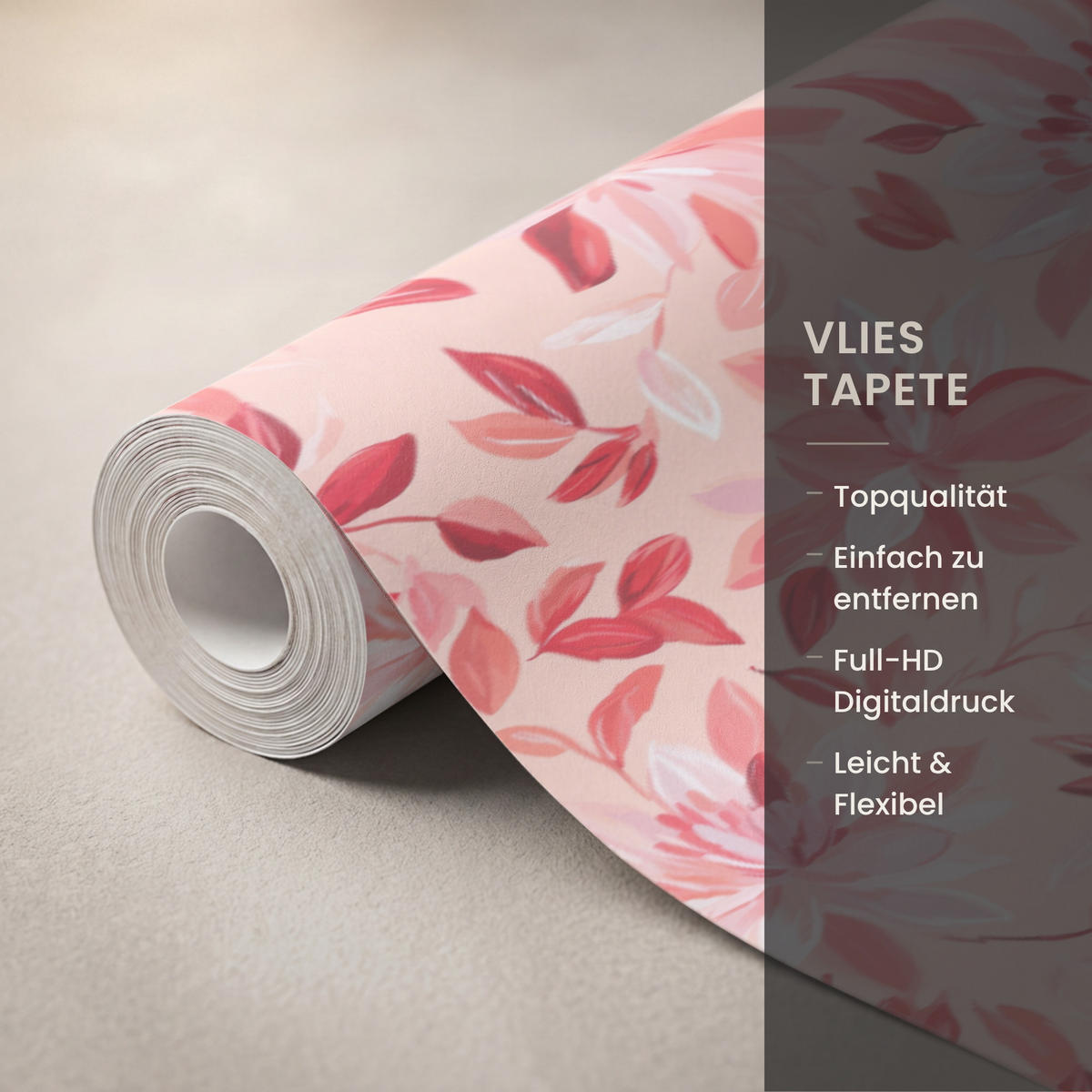 TAPETE - Botanisch - Blumen - Rot - 500x200 cm - Koralle, Papier (500/200cm) - OnlyWow