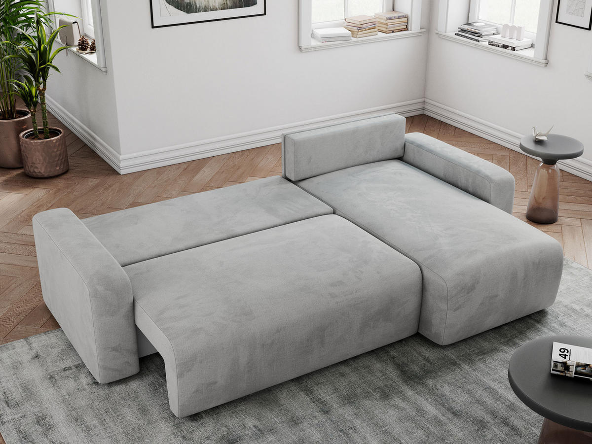 ECKSOFA ARGOS Hellgrau Velours - Hellgrau/Schwarz, Kunststoff/Textil (245/150cm) - MKS