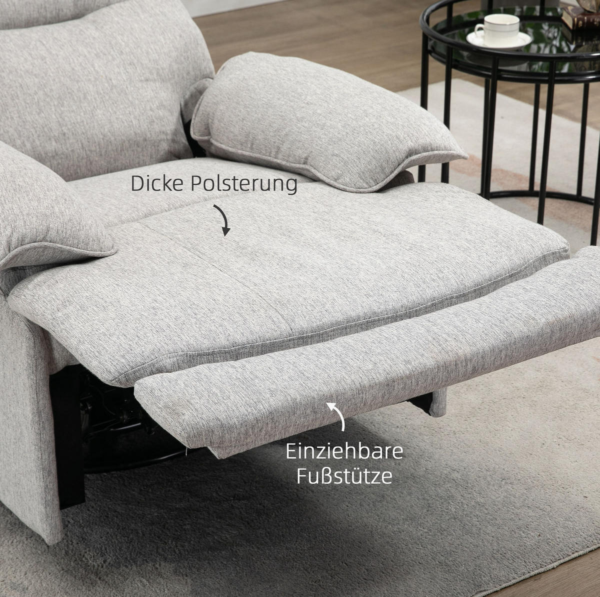 RELAXSESSEL 89/101/98 cm Hellgrau aus Polyester mit Liegefunktion - Hellgrau, Textil (98/101/89cm) - OKMYHOME