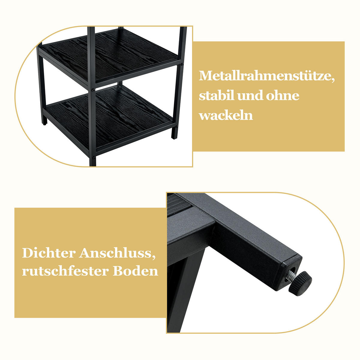 ESSTISCH 107/107/75 cm schwarz aus MDF und Metall mit 2 offenen Ablagen - Schwarz, Holzwerkstoff (107/107/75cm) - OKWISH