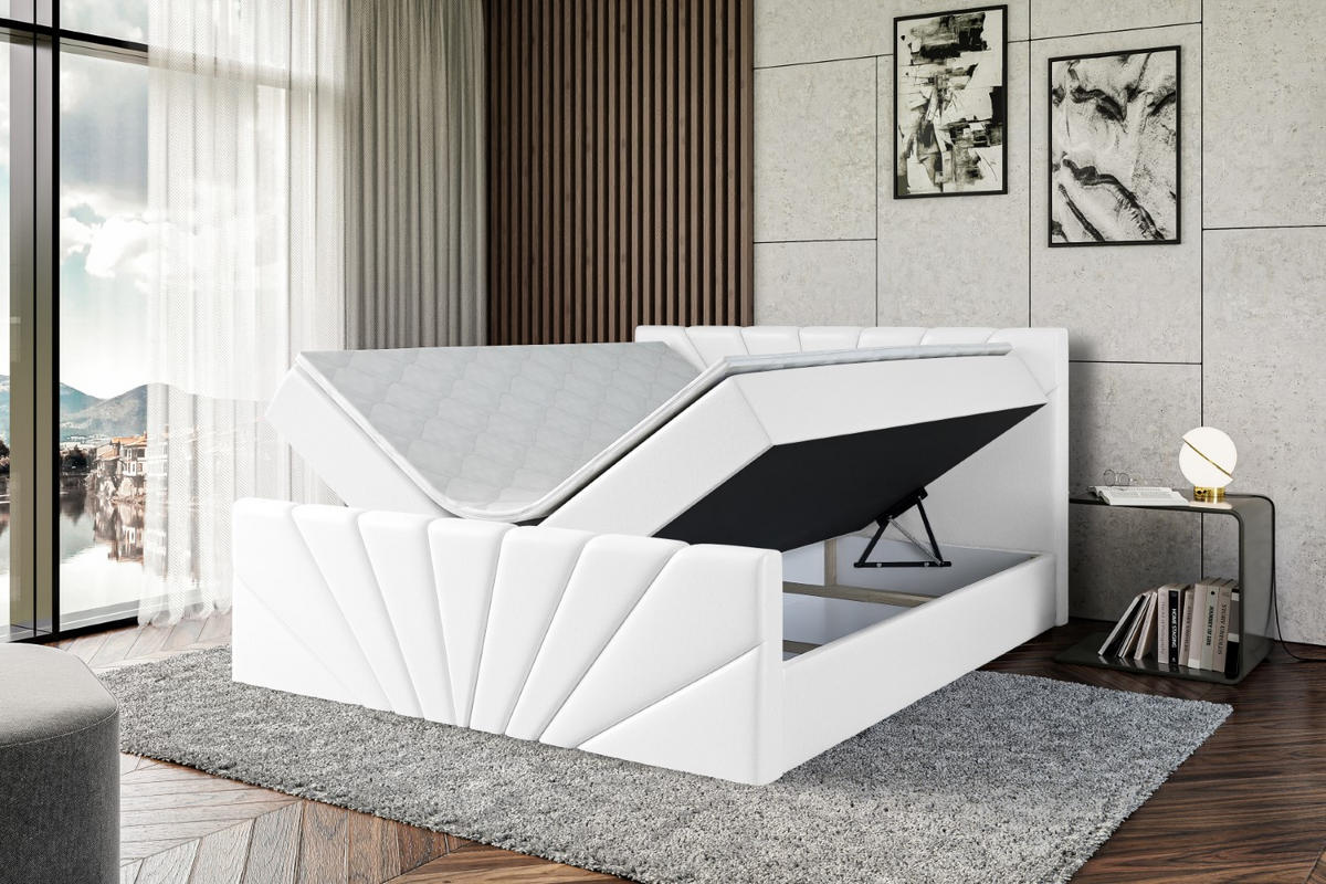 AMERICKÁ postel MILTIO-Z – 120 × 200 cm – H3 – vysoce lesklá bílá - vysoce lesklá bílá, kompozitní dřevo (120/200cm) - ALTDECOR
