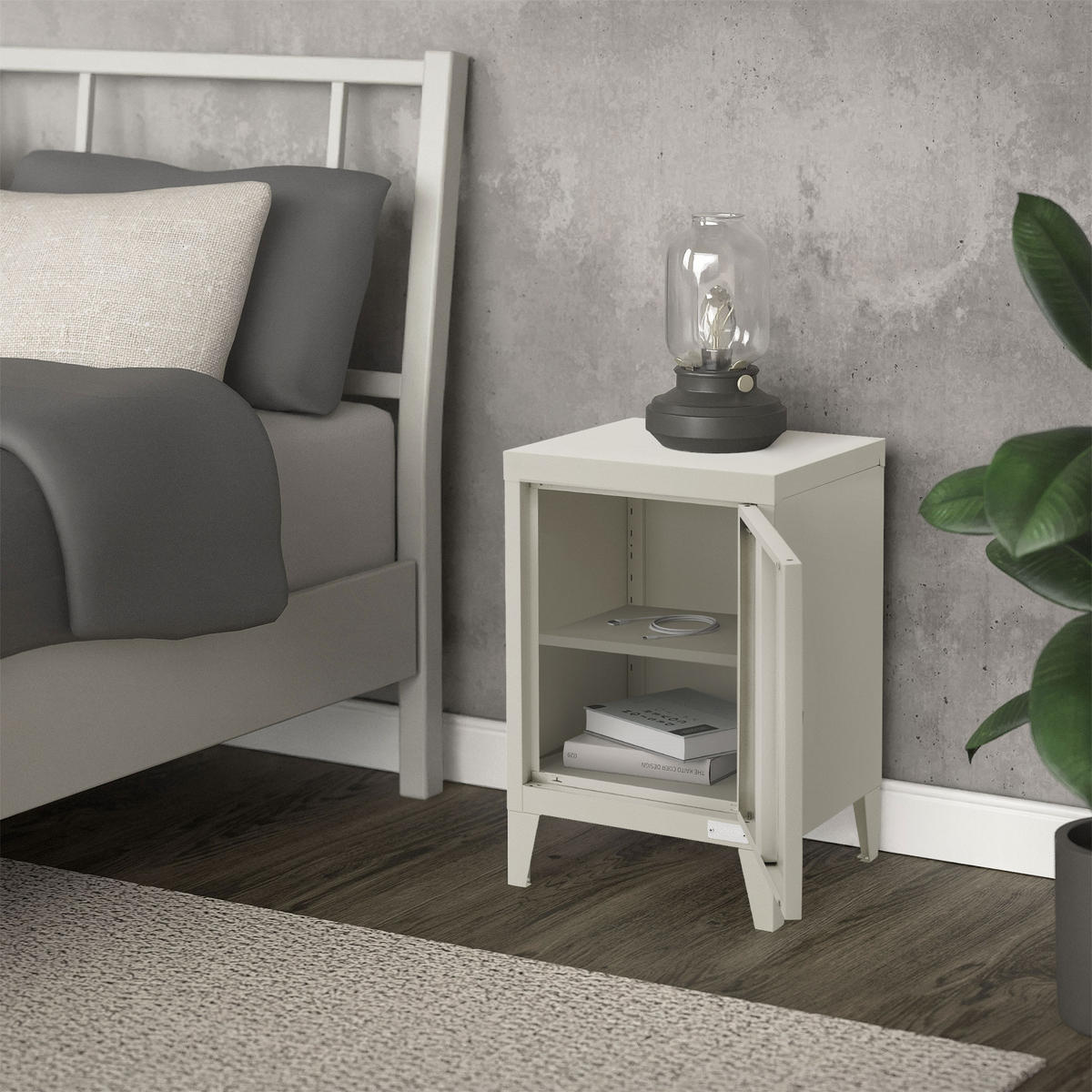 NACHTTISCH Hellgrau 40x30x58 cm aus Stahl - Hellgrau, Metall (40/58/30cm) - ML-DESIGN