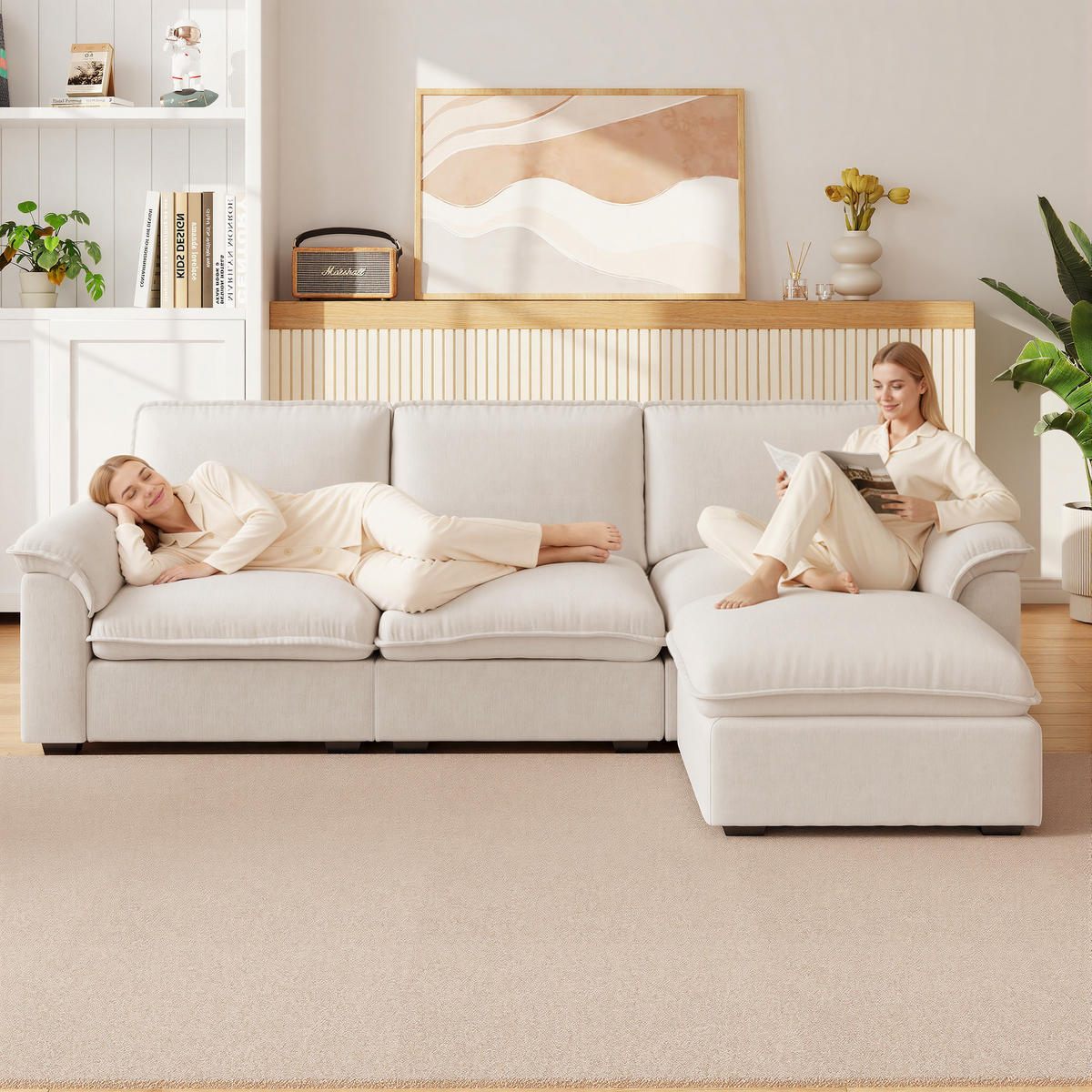 ECKSOFA 260/154/86 cm Beige mit Ottomane und Armlehnen - Beige, Textil (260/154cm) - Oxeza