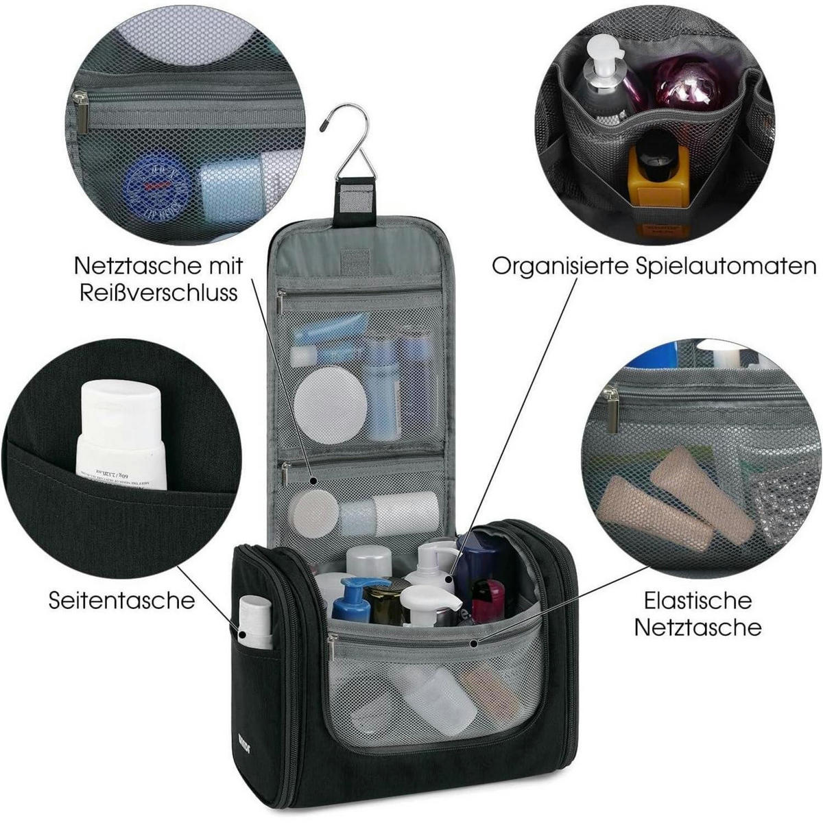 KULTURTASCHE zum Aufhängen Schwarz 7,3 Liter - Schwarz, Textil (5/2/5cm)