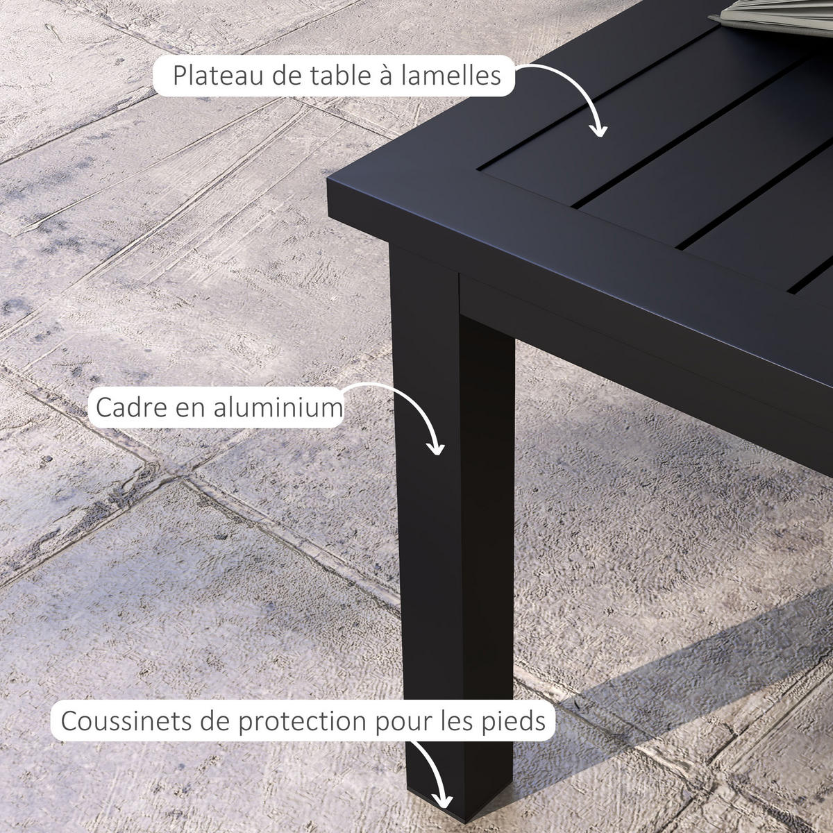 GARTENBEISTELLTISCH DE-14092 Aluminium mit Lattenrost 100x60 cm Schwarz - Schwarz, Metall (100/60/37cm) - ComfortXL