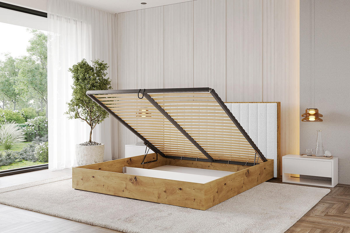 POLSTERBETT mit Bettkasten und Lattenrost, Bett mit Matratze H3/H4 - ENZO4 160x200 Weiß - Weiß, Holzwerkstoff/Textil (160/200cm) - ALTDECOR