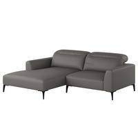 1,5-SITZER ECKSOFA mit Longchair - Schwarz/Grau, Leder/Metall (232/180cm) - home24