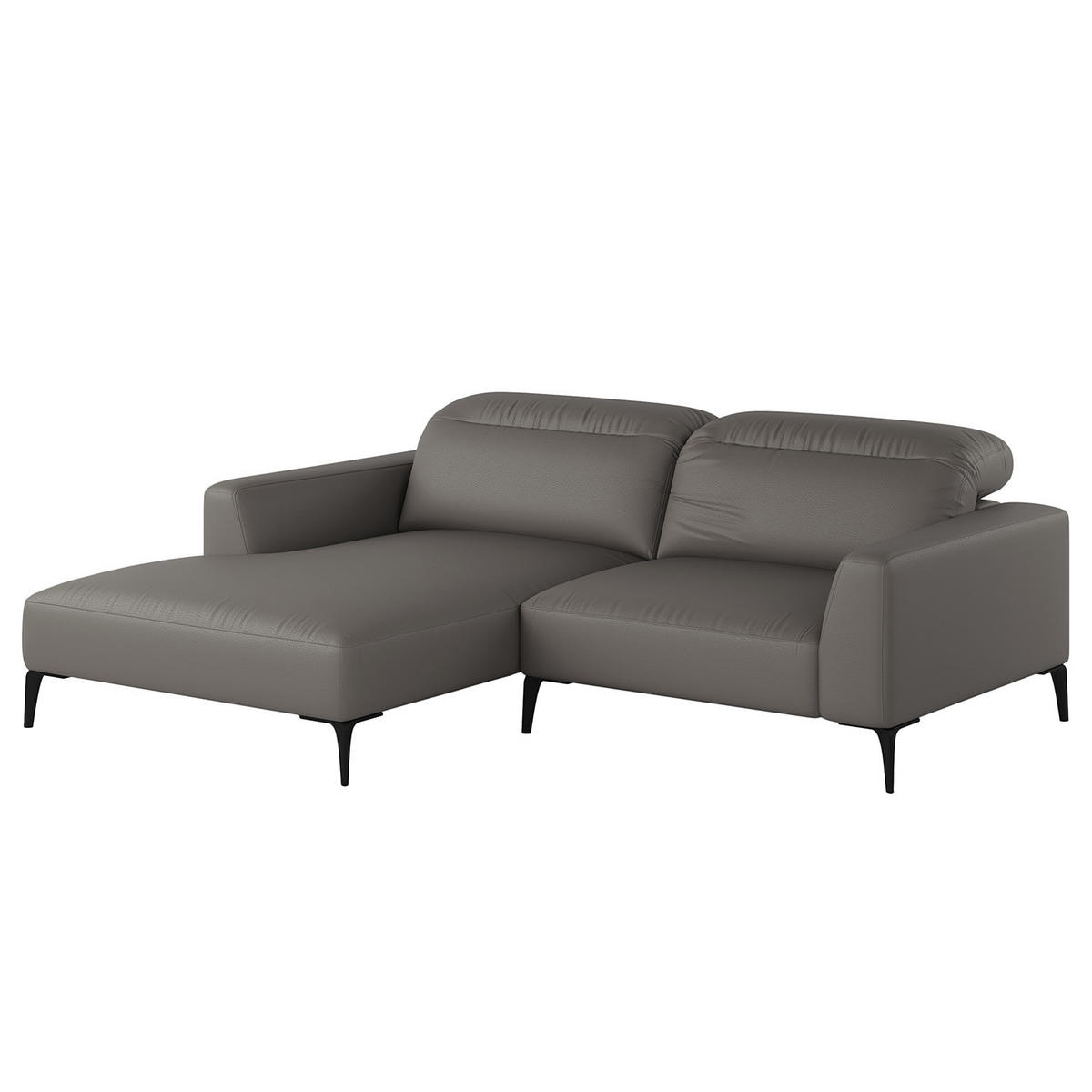 1,5-SITZER ECKSOFA mit Longchair - Schwarz/Grau, Leder/Metall (232/180cm) - home24