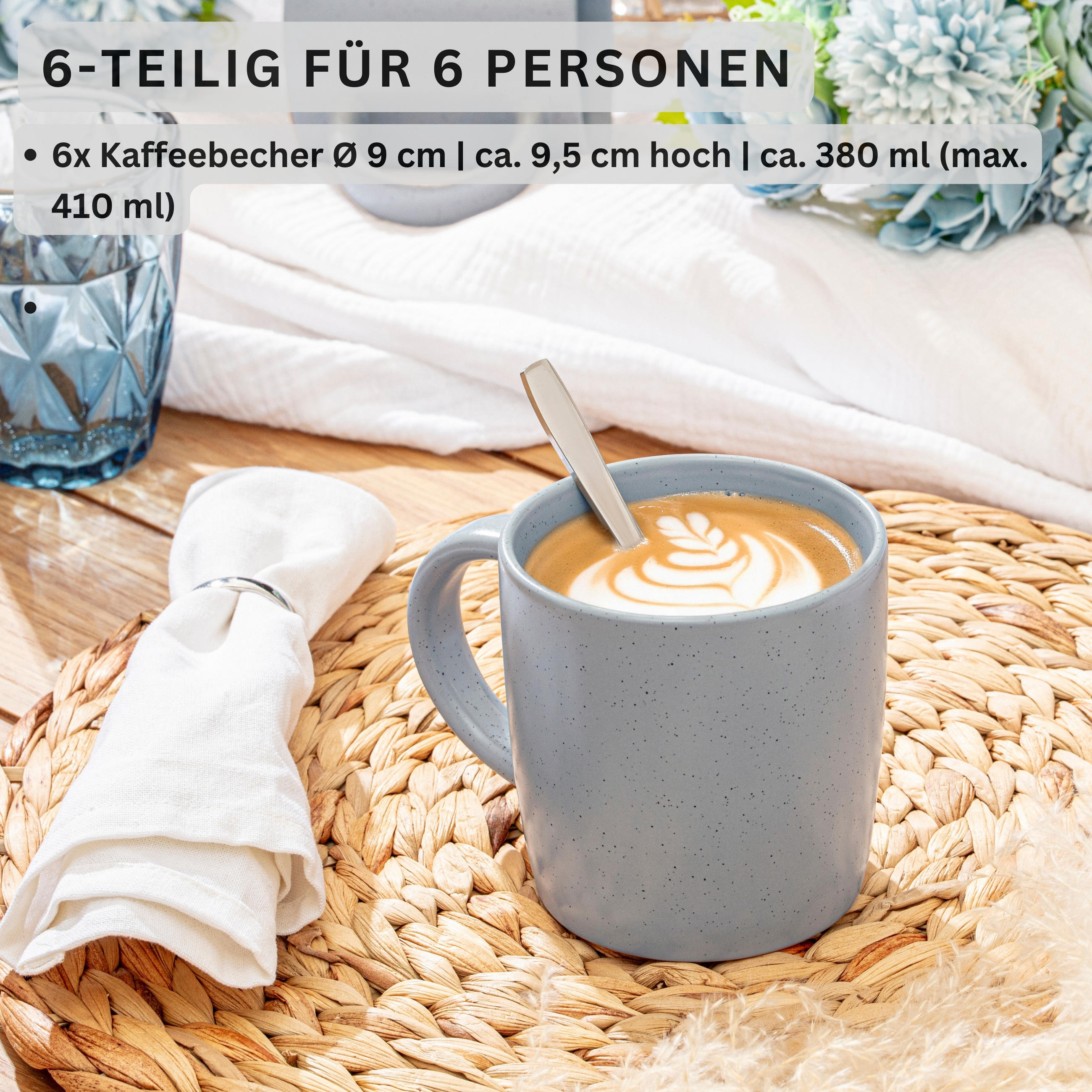 KAFFEEBECHER LEEDS STERLING - 6 teilig aus Steingut - Hellgrau, Stein (0.38L) - Sänger