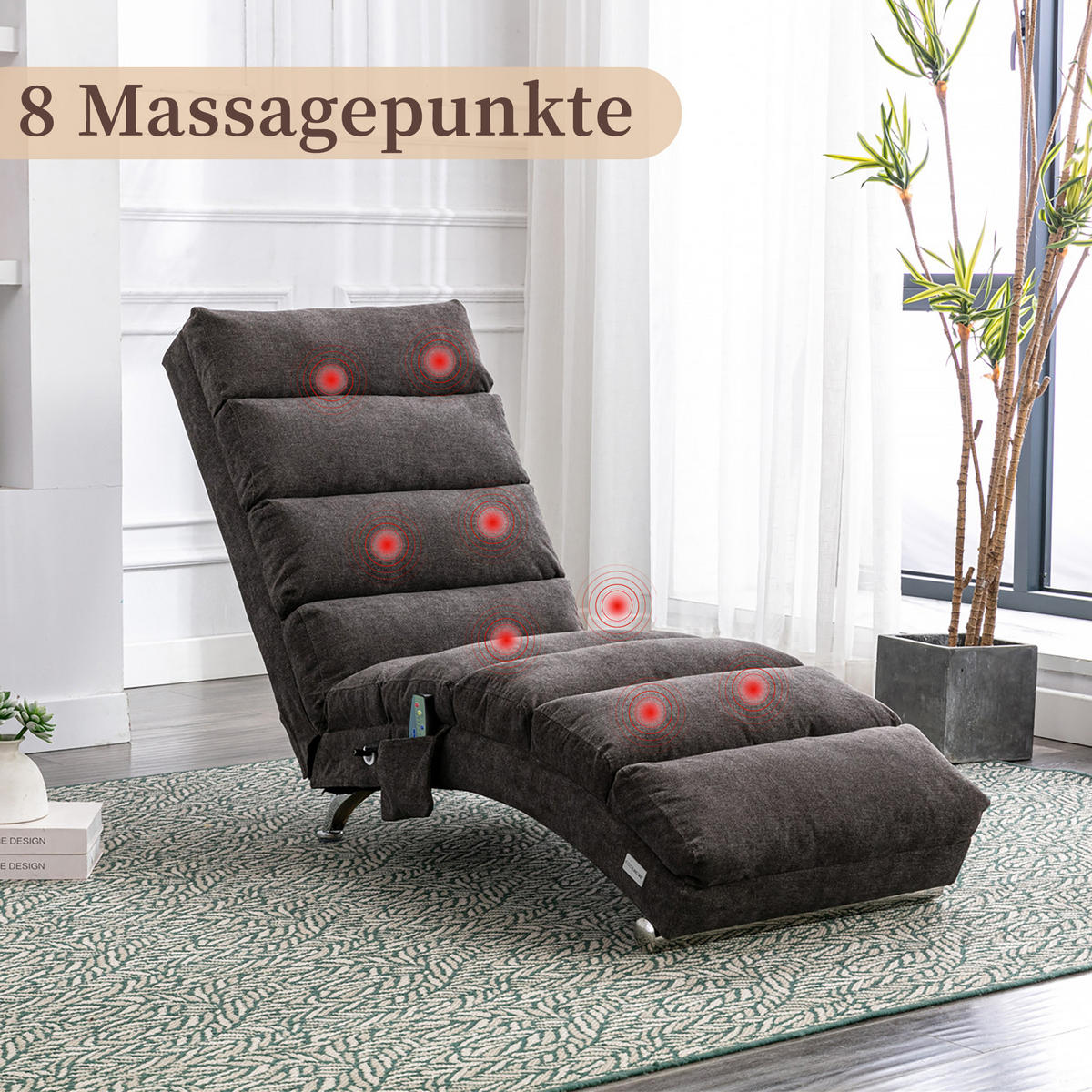 MASAŽNA FOTELJA u tamnosivoj boji s funkcijom vibracije, od lana - srebrne boje/tamno siva, drvni materijal/tekstil (55/84/148cm) - CHICFURN