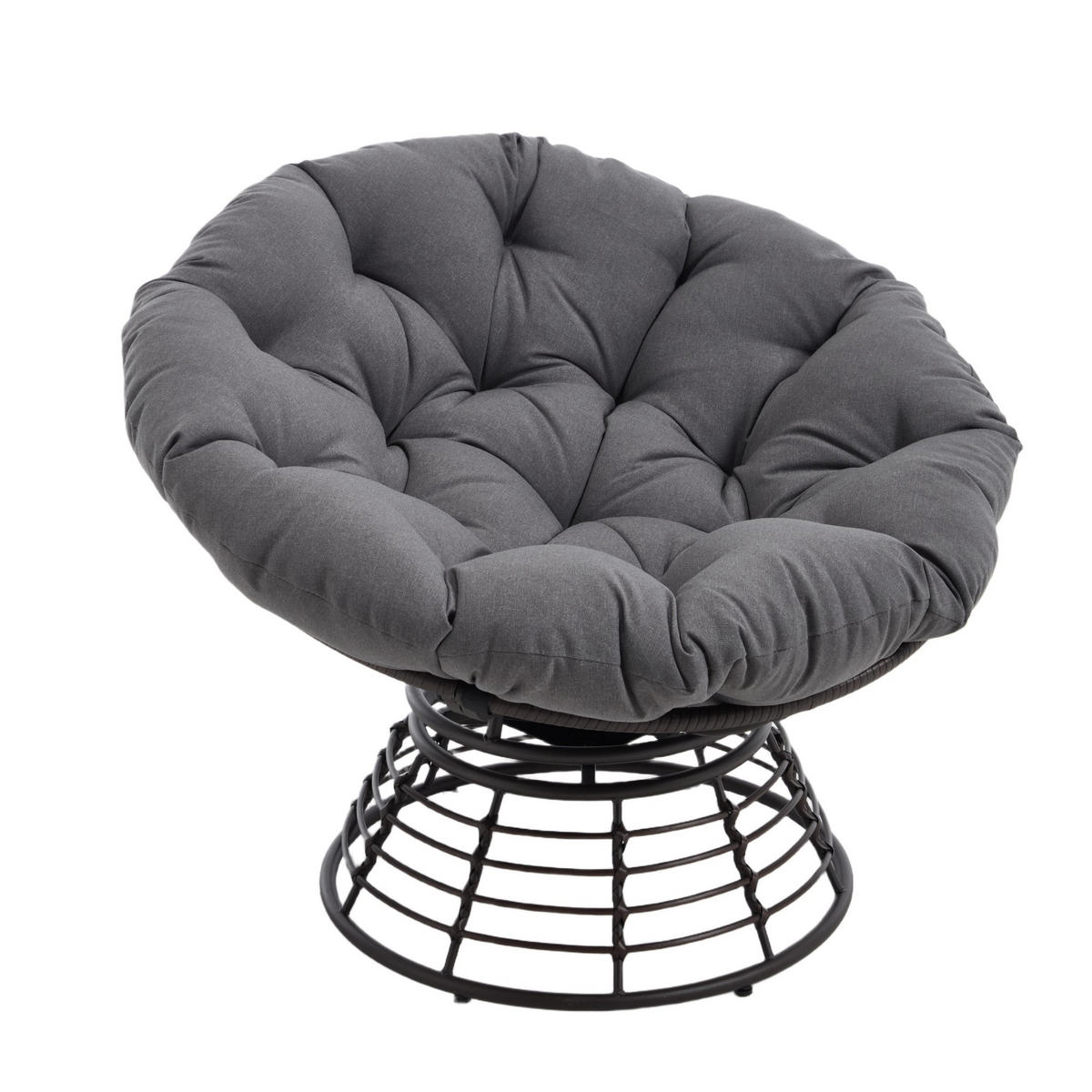 GARTEN-RELAXSESSEL Papasansessel, 360° drehbar,Rattan, Grau - Grau, Kunststoff/Metall (60/67/92cm) - LVHOM