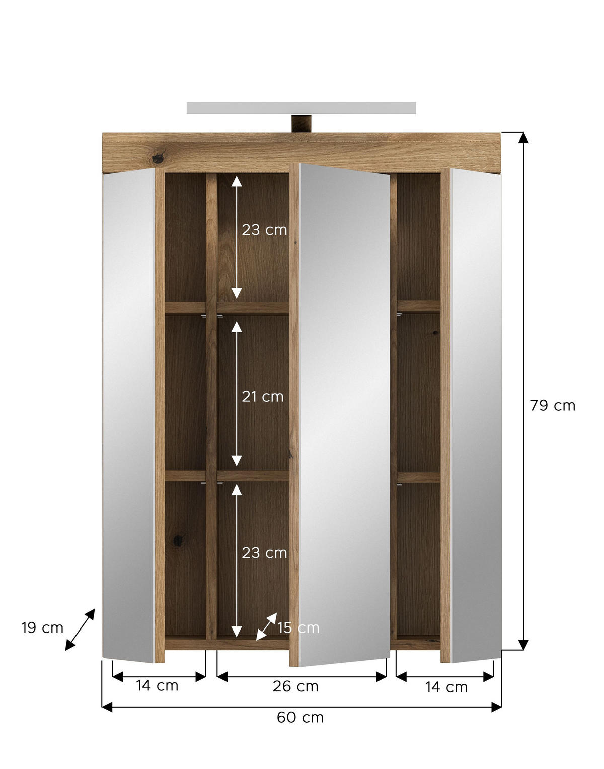 SPIEGELSCHRANK inkl. Bel. SCOUT (B/H/T: ca. 60/79/18 cm) in Evoak Oak Nachbildung/Spiegelglas - Eichefarben, Holzwerkstoff (60/79/18cm)