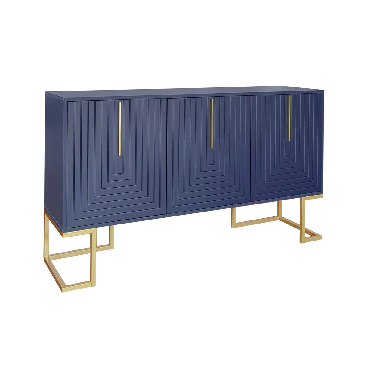 SIDEBOARD aus MDF und Spanplatte 138x40x80 cm Marineblau mit 3 Türen, verstellbaren Regalböden und Metallgestell - Blau, Holzwerkstoff (138/80.5/40cm) - Modfu