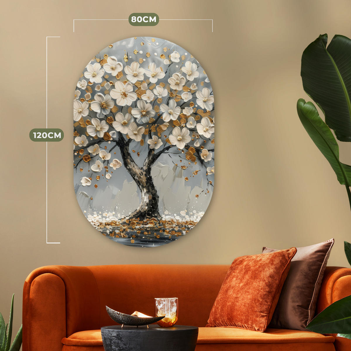 WANDBILD Baum - Gold - Blumen - Abstrakt - Kunst 80x120 cm - Goldfarben, Kunststoff (80/120cm) - MuchoWow