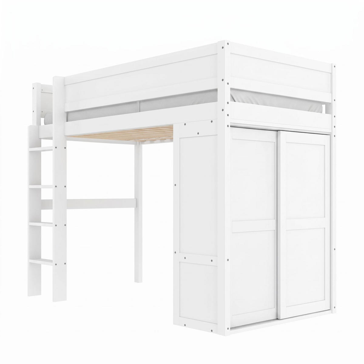 HOCHBETT 90/200 mit Kleiderschrank, Schreibtisch und zwei Schubladen in Weiß - Weiß, Holz (90/200cm) - EVRYAE