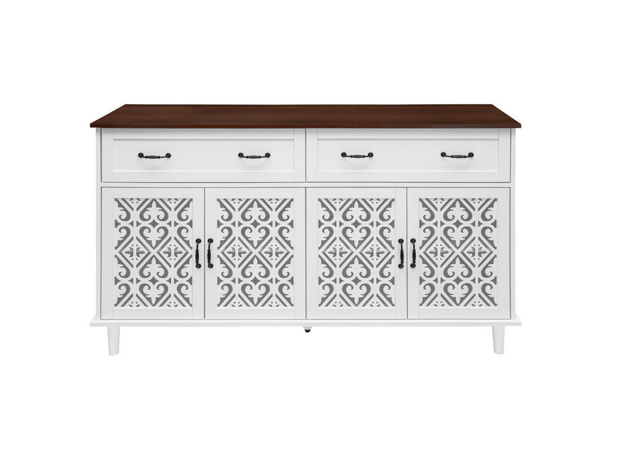 SIDEBOARD 150/40/90 cm weiß aus Holzwerkstoff mit 4 Türen 2 Schubladen und Vintage-Dekor - Weiß, Holzwerkstoff (150/90.3/40cm) - OKWISH