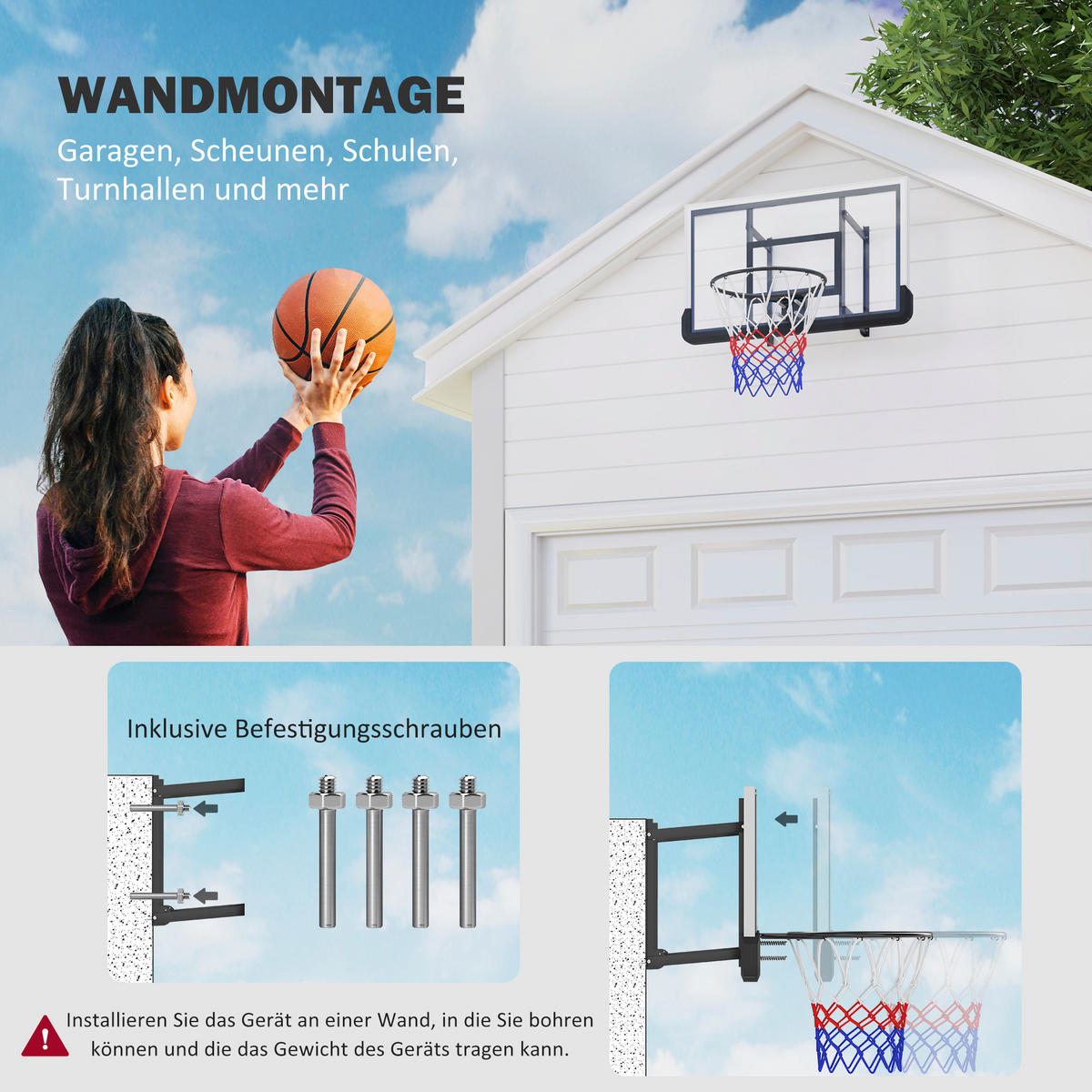 BASKETBALLKORB DE-10354 wandmontiert, gefederter Korb Schwarz - Schwarz, Metall (28/110cm) - ComfortXL