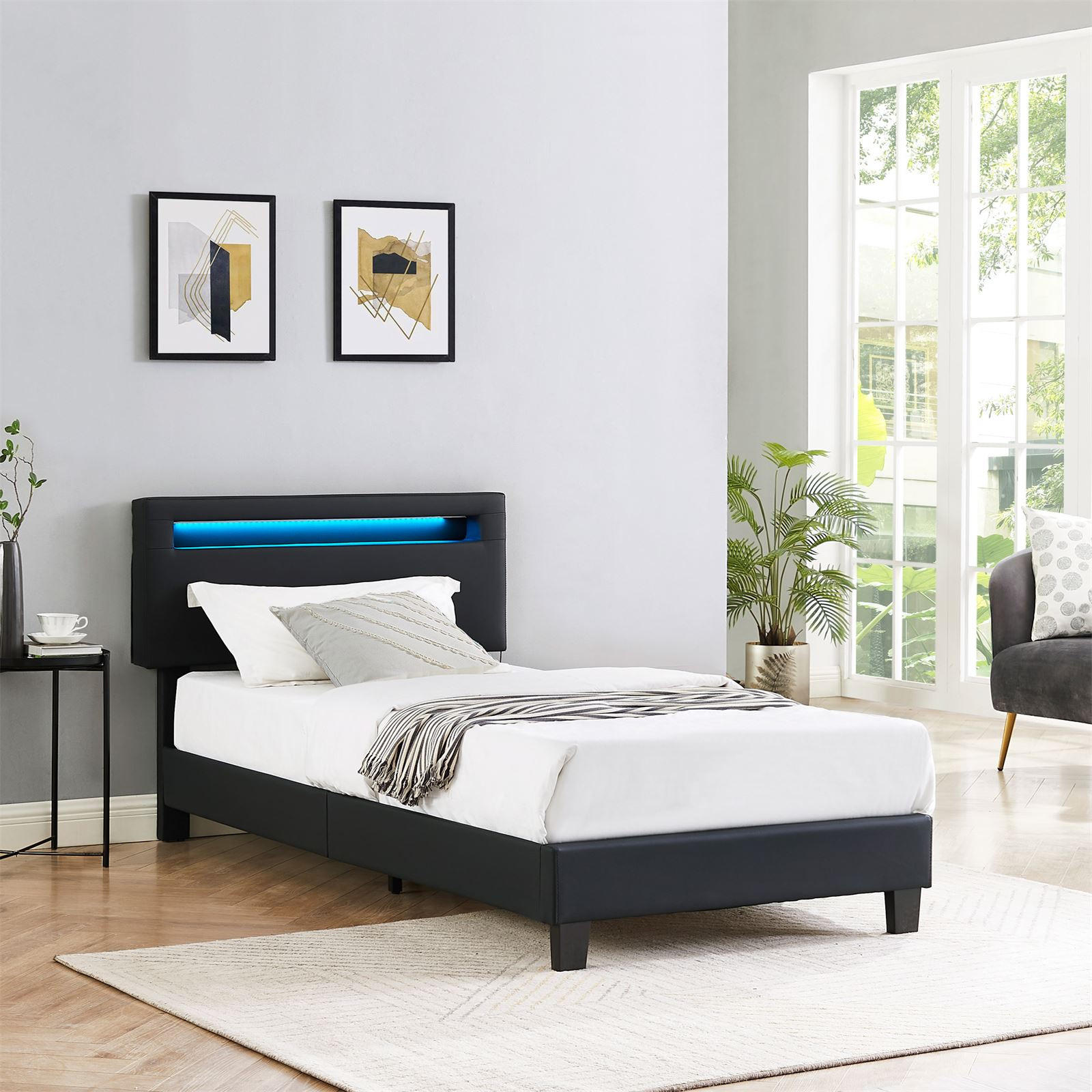 POLSTERBETT MIT LED BENITO 90X200 CM - Schwarz, Textil (90/200cm) - CARO-Möbel