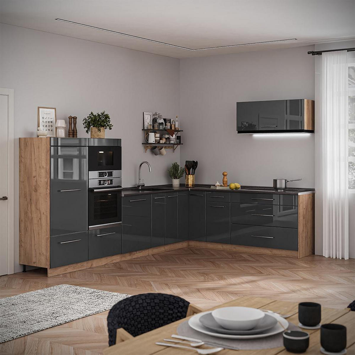 HÄNGESCHRANK Fame-Line, Anthrazit Hochglanz/Goldkraft Eiche, 100 cm - Honigeiche/Schwarz Hochglanz, Holzwerkstoff (100/40/34.1cm) - Vicco