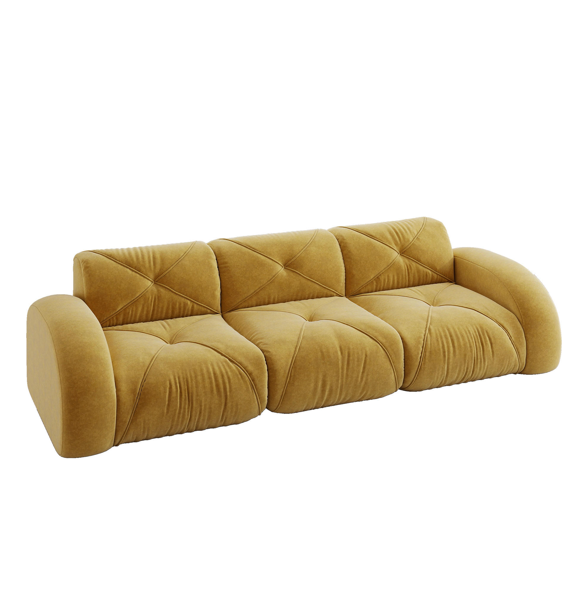 Modfu MODULÁRNÍ pohovka z chenillu 281x95x76 cm žlutá bez montáže, bezrámové provedení a měkké sezení