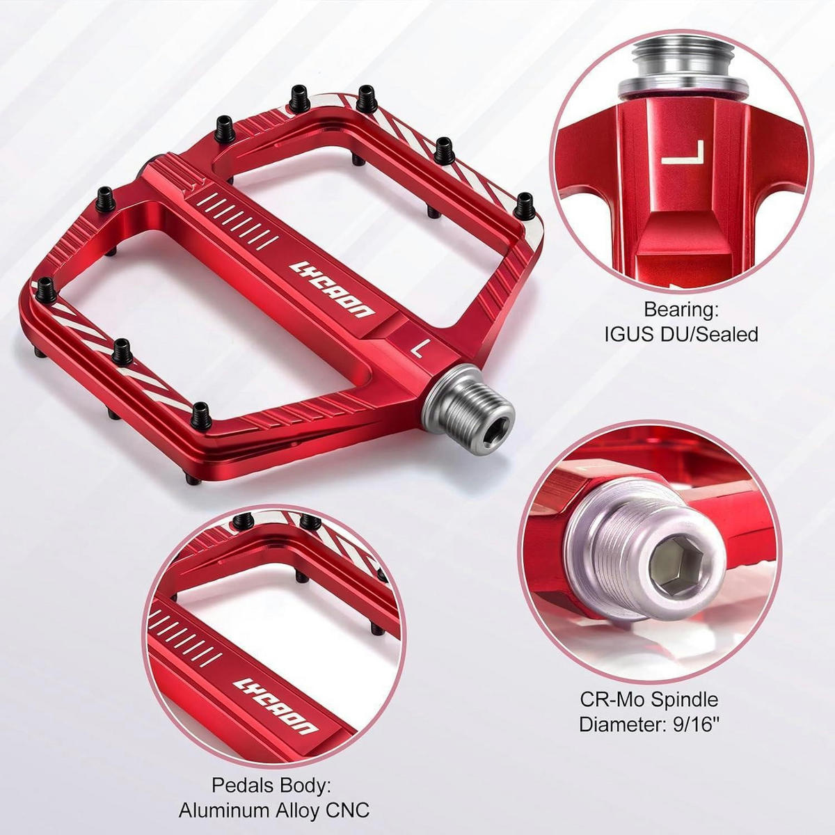 FAHRRADPEDALE Rot Aluminiumlegierung Rutschfest 9/16 Zoll - Rot, Metall (10/1.5/11cm)