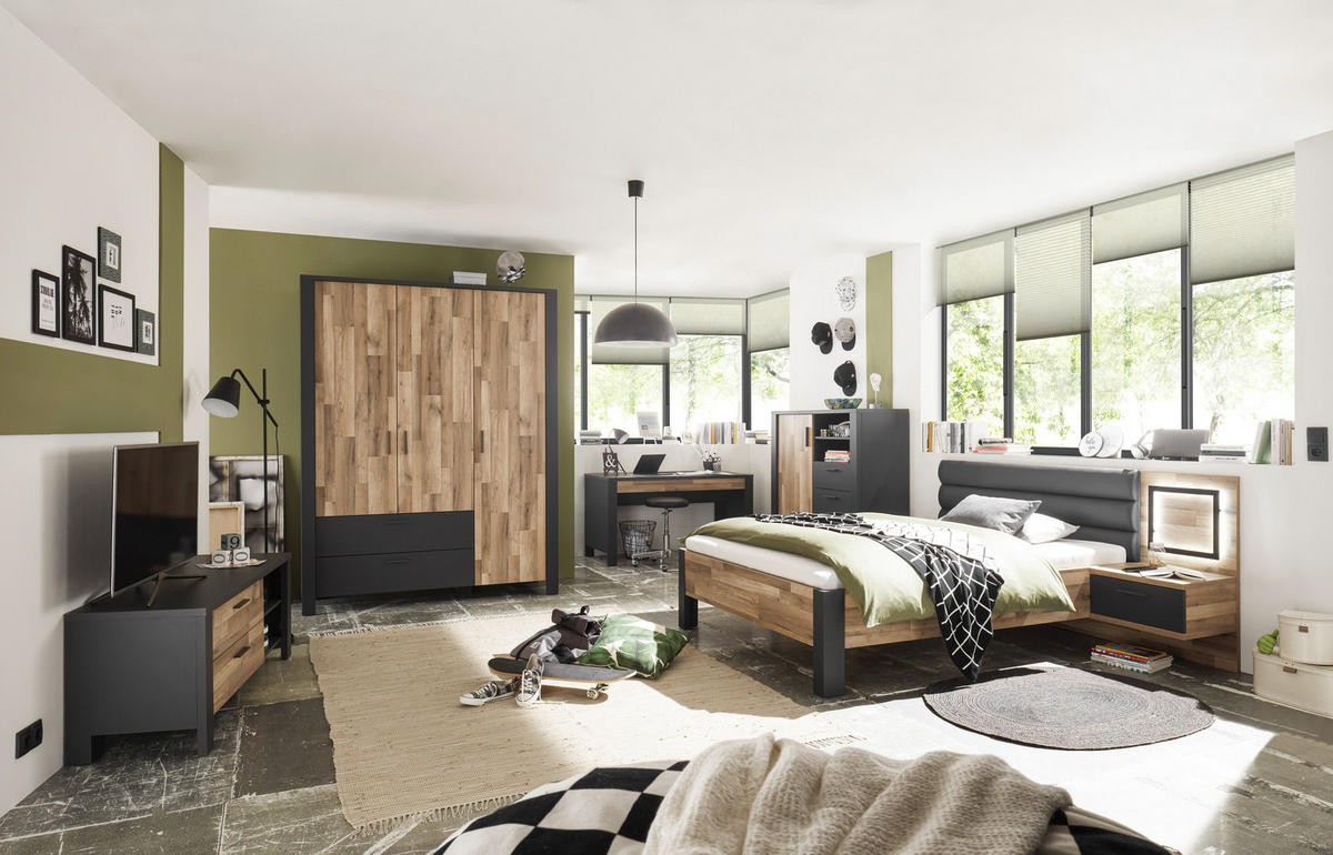 JUGENDZIMMER Dallas in Graphit und Montana Oak 6 teiliges Komplett Set - Braun/Grau, Holzwerkstoff (120/200/80cm)