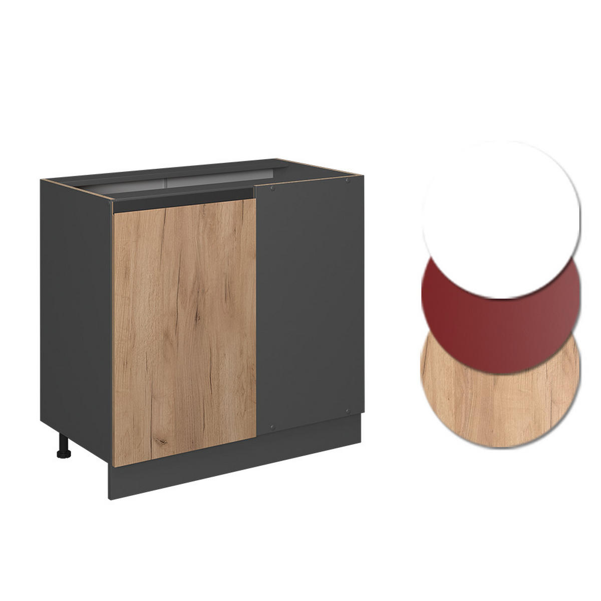 ECKUNTERSCHRANK R-Line Goldkraft Eiche 86 cm AP Marmor - Anthrazit/Eiche Wotan, Holzwerkstoff (86/81.6/60cm) - Vicco