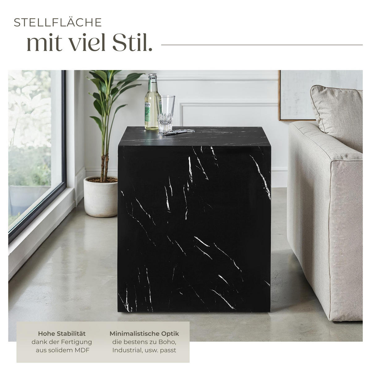 COUCHTISCH Lasley,45 x 45 x 50 cm,Marmor Optik schwarz - Schwarz, Holz (45/45/50cm) - tectake