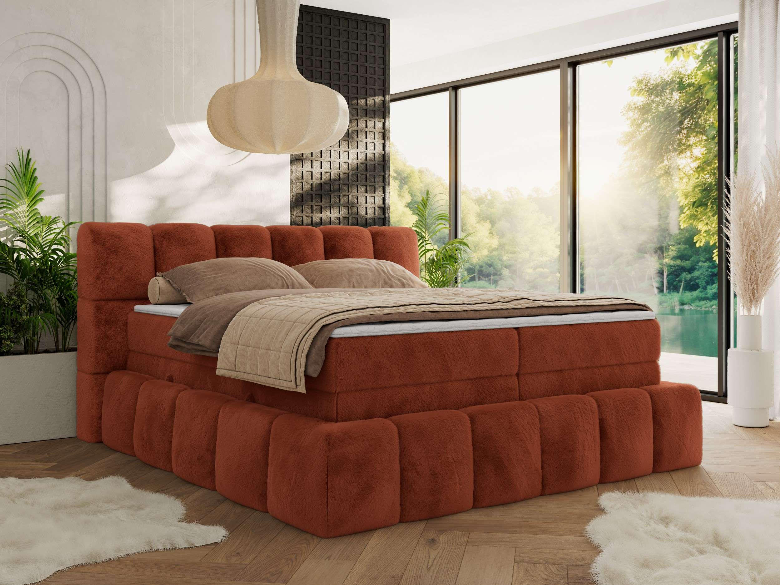 BOXSPRINGBETT NIRA KING 200/200 Orange Plüsch - H3 - Orange, Holz/Textil (200/200cm) - MKS