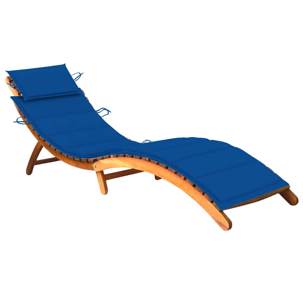 SONNENLIEGE mit Auflage Akazie Massivholz - Blau, Holz (55/64/184cm) - furnicato