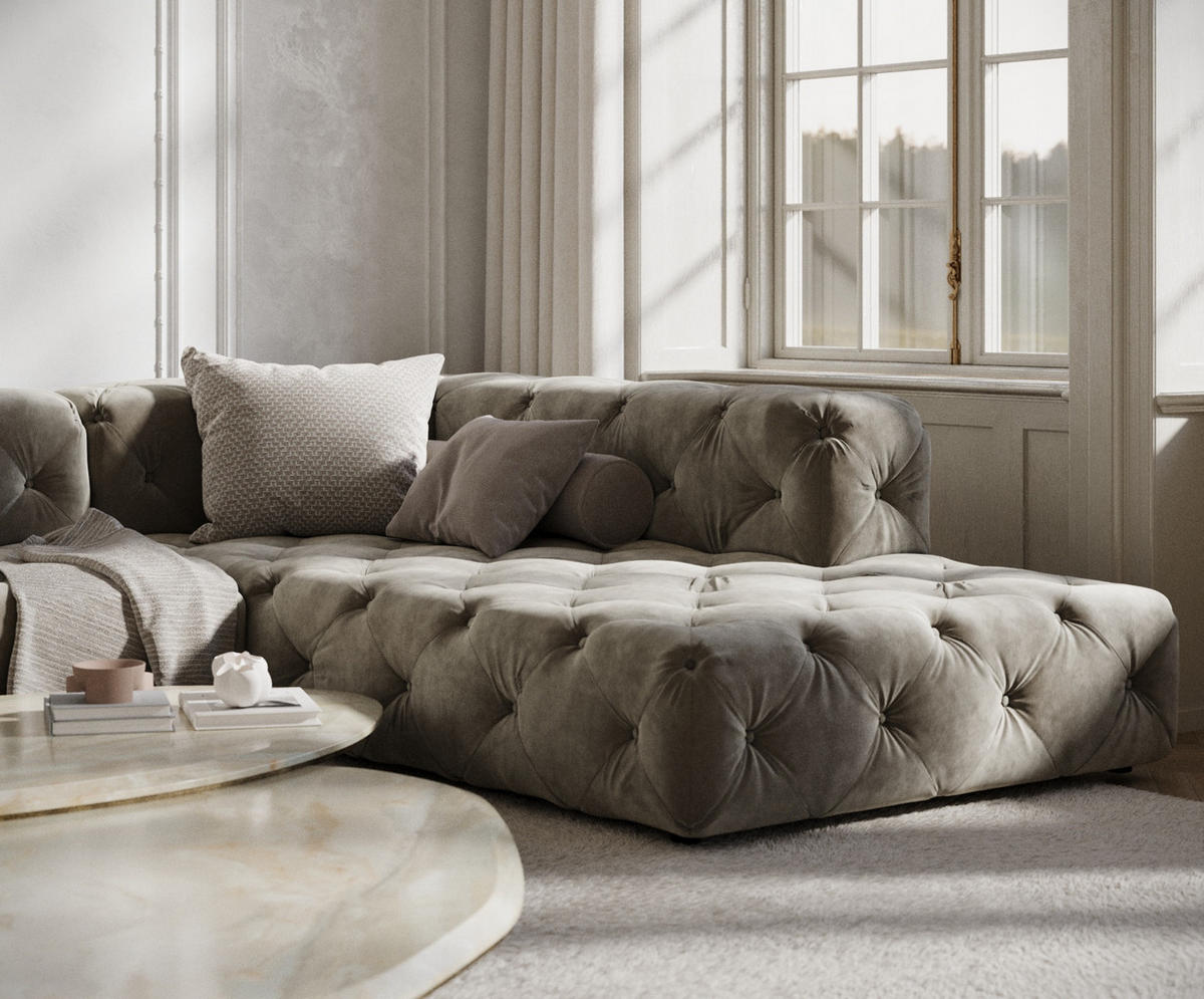 ECKSOFA Cosimo Taupe Samtstoff - Taupe/Schwarz, Holz/Holzwerkstoff (325/228cm) - Maison de Reve