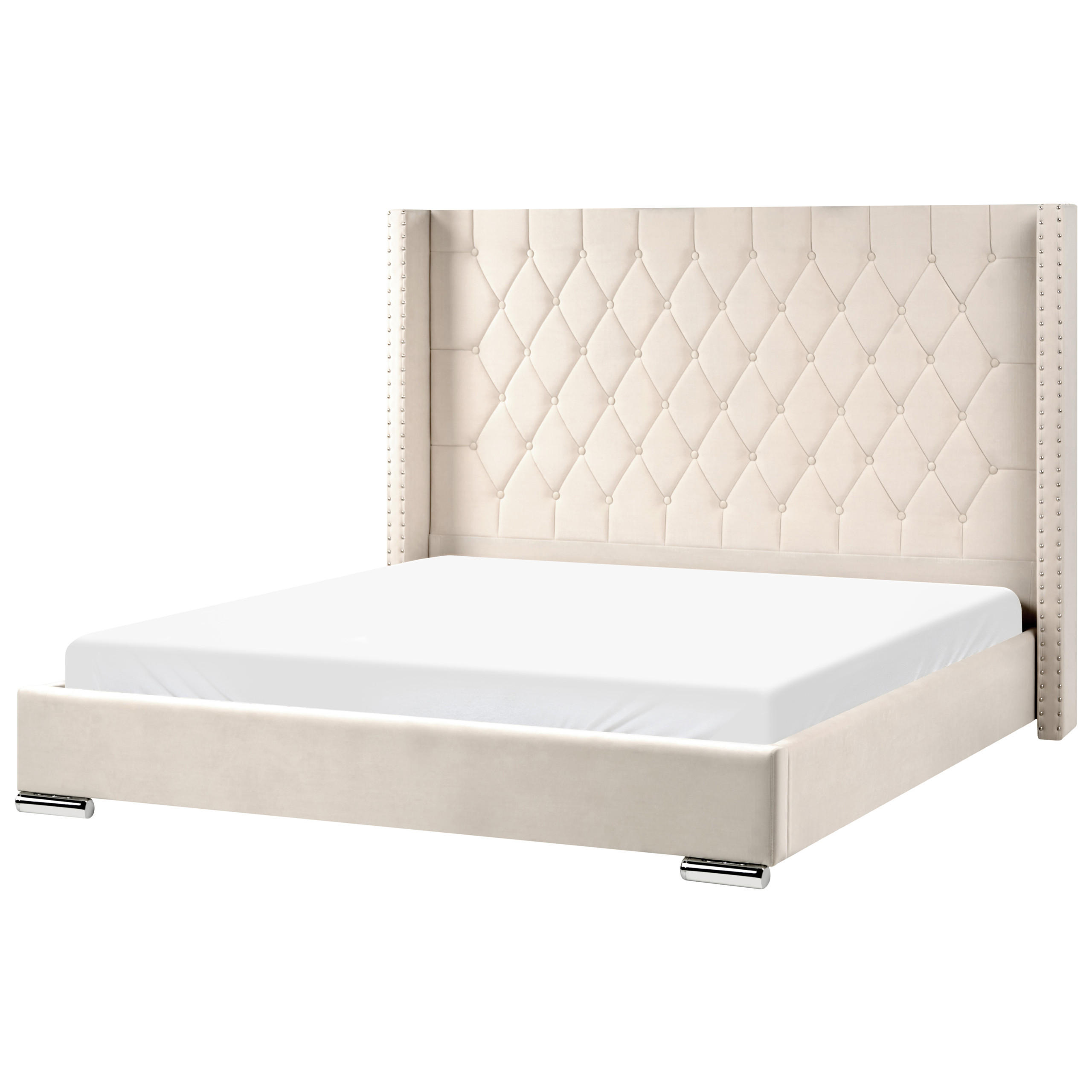BETT mit Lattenrost 180/200 cm Samtstoff Cremeweiß Lubbon - Creme, Textil (180/200cm) - Beliani